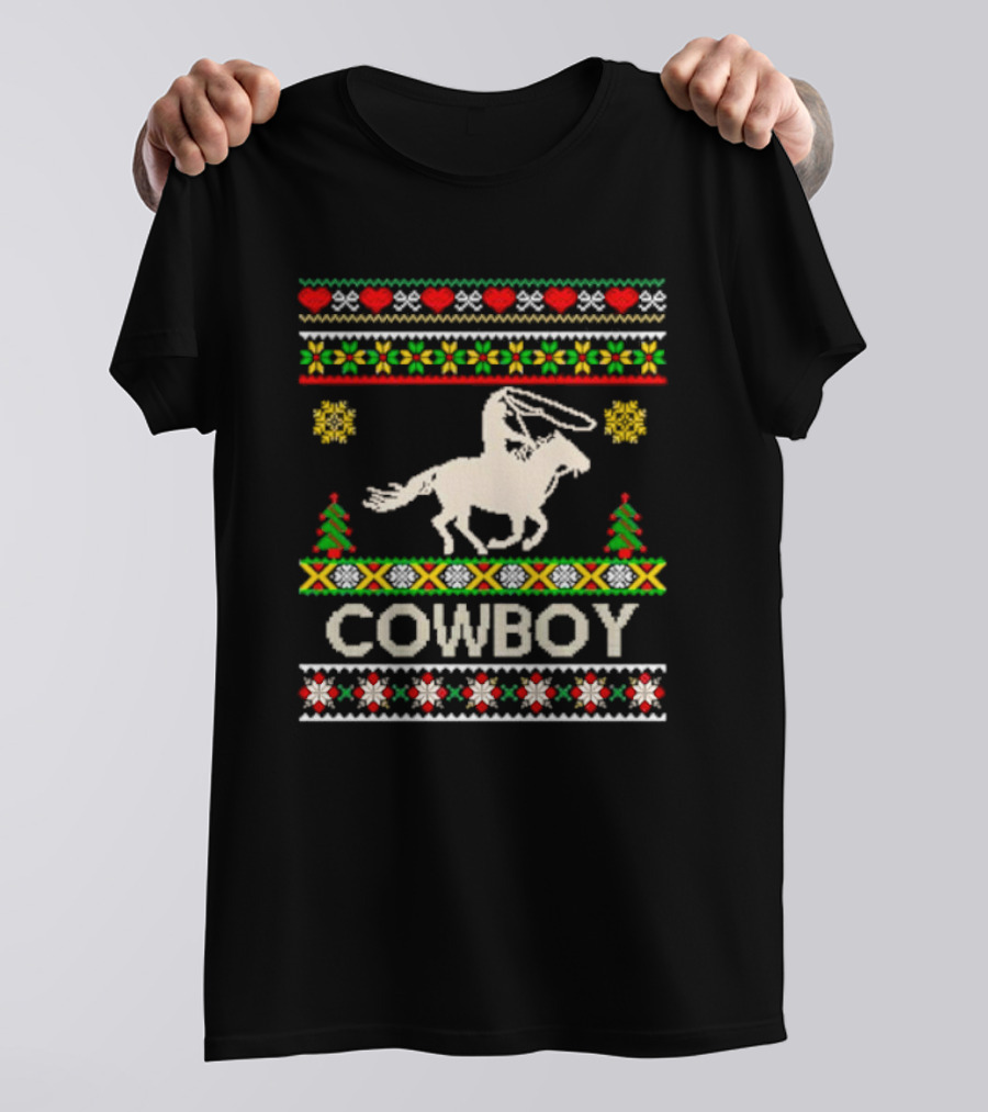 Cowboy Christmas Ugly Sweater Knit T-Shirt