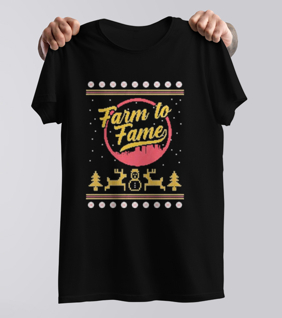 Farm To Fame Baseball Christmas Sweater Reindeer Snowman Forest T-Shirt