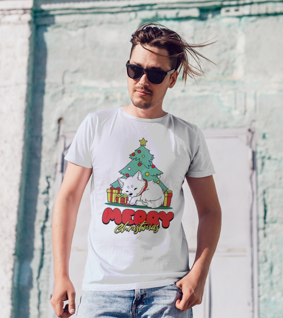 Merry Christmas Black Fox And Tree With Presents T-Shirt