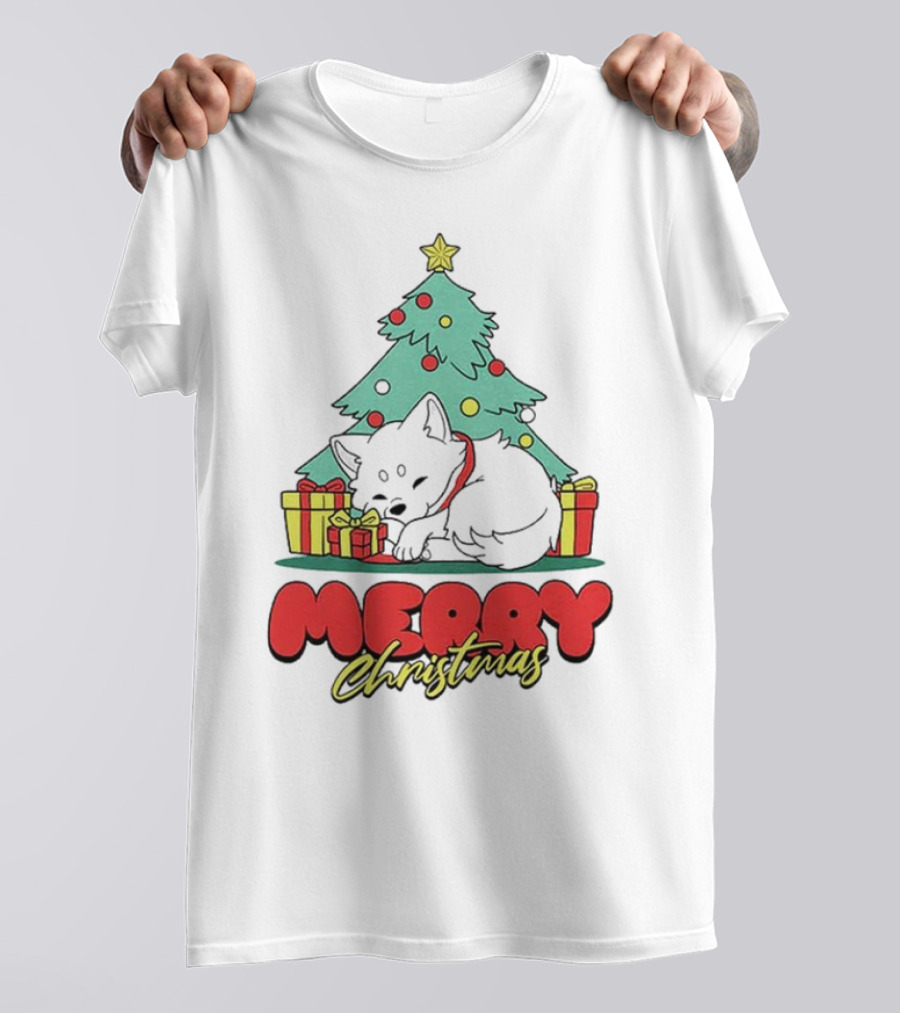Merry Christmas Black Fox And Tree With Presents T-Shirt