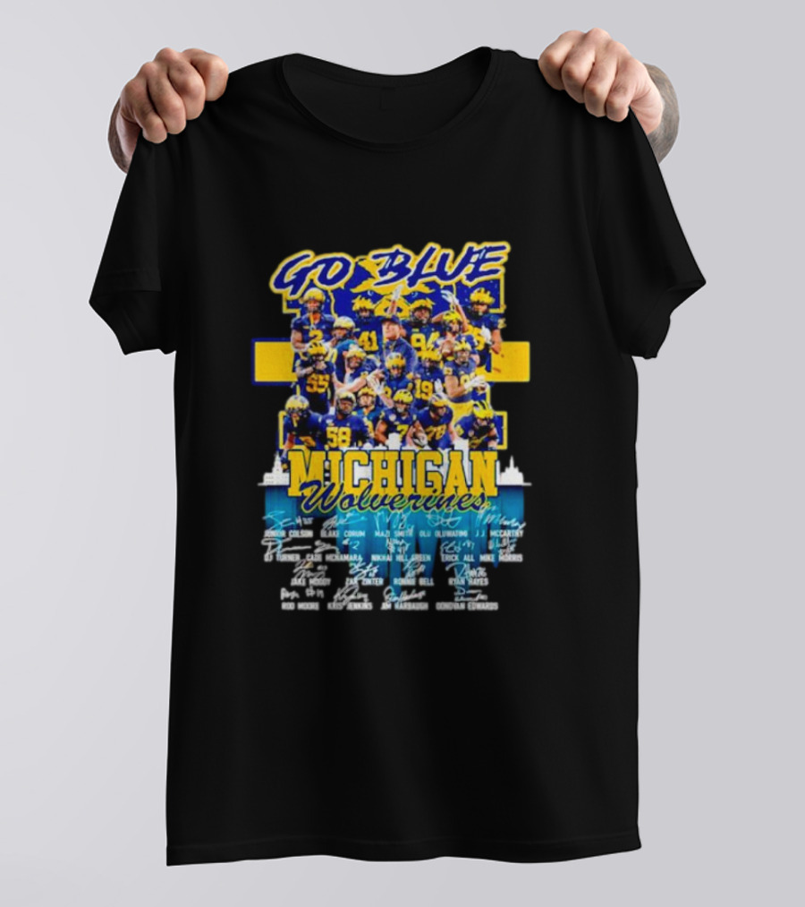 Go Blue Michigan Wolverines Team Roster Signatures Collection T-Shirt