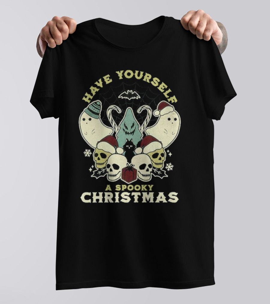 Have Yourself A Spooky Christmas With Ghosts Skulls And Bat T-Shirt
