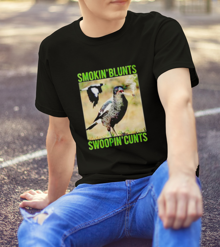 SMOKIN’ BLUNTS SWOOPIN’ CUNTS Bird Smoking And Flying T-Shirt