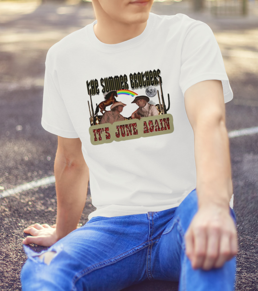 The Summer Brothers It's June Again Rainbow Horse Moon Cowboys T-Shirt