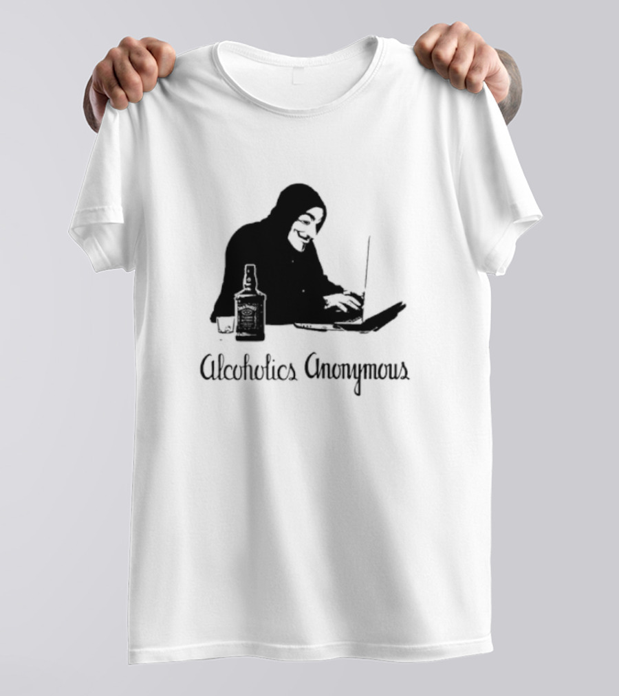 Alcoholics Anonymous Man With Bottle At Laptop T-Shirt