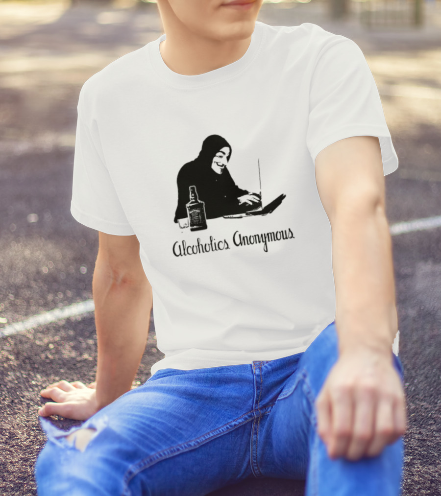 Alcoholics Anonymous Man With Bottle At Laptop T-Shirt