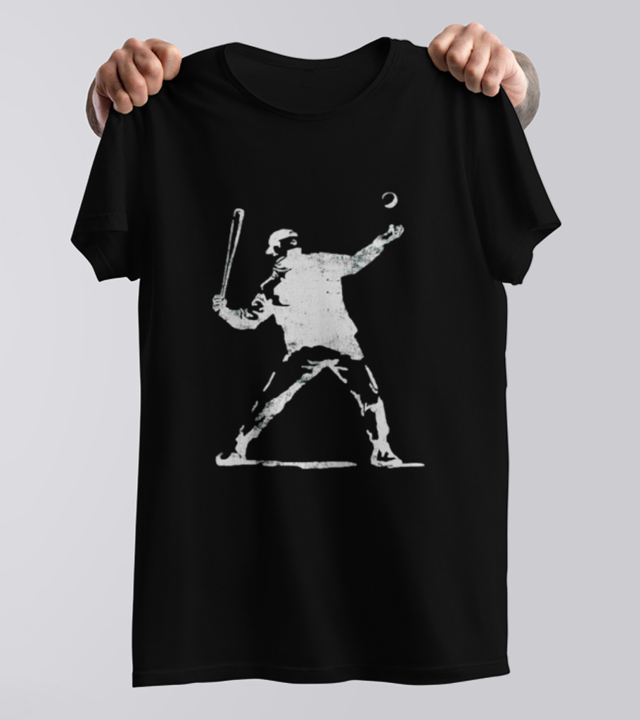Banksy Baseball Bomber Batter Stencil T-Shirt