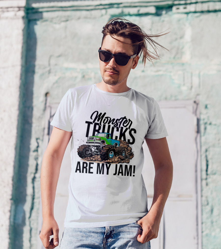 Monster Trucks Are My Jam Off-Road Adventure With Green And Blue Truck T-Shirt