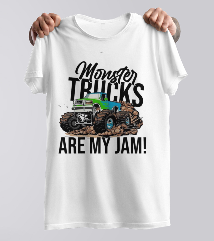 Monster Trucks Are My Jam Off-Road Adventure With Green And Blue Truck T-Shirt