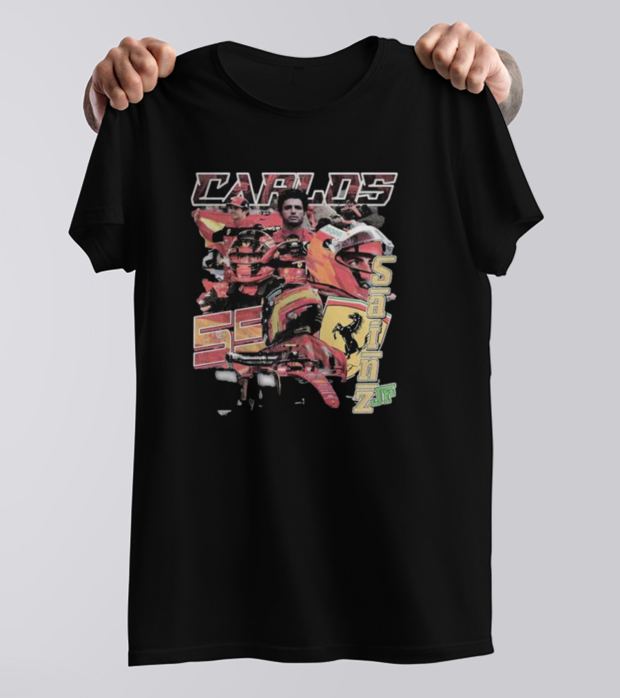 Carlos Sainz Jr Ferrari Racing Inspired Collage With Car Number 55 T-Shirt