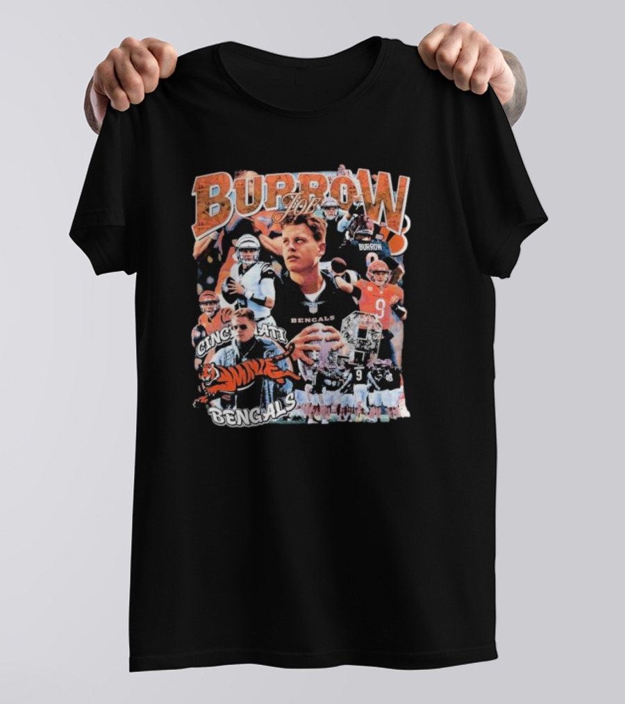 Joe Burrow Cincinnati Bengals Quarterback Collage Tiger Team Spirit T-Shirt