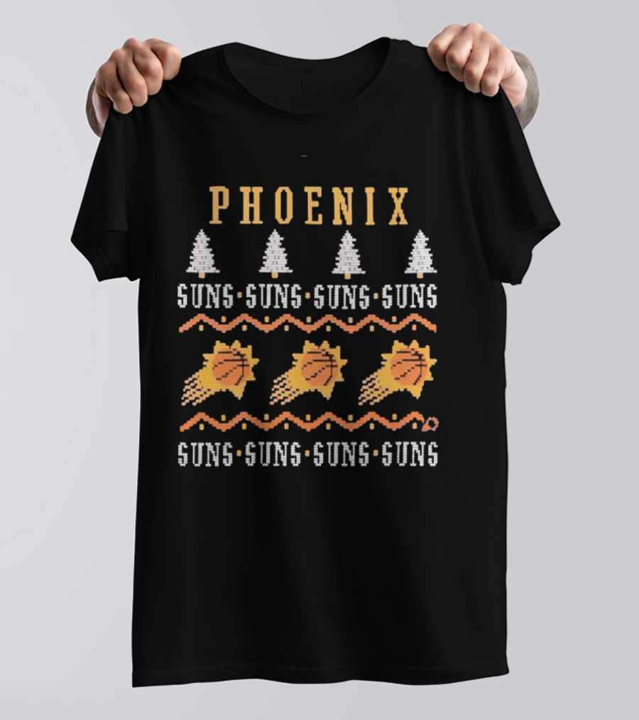 Phoenix Suns Holiday Sweater Style Basketball Trees T-Shirt