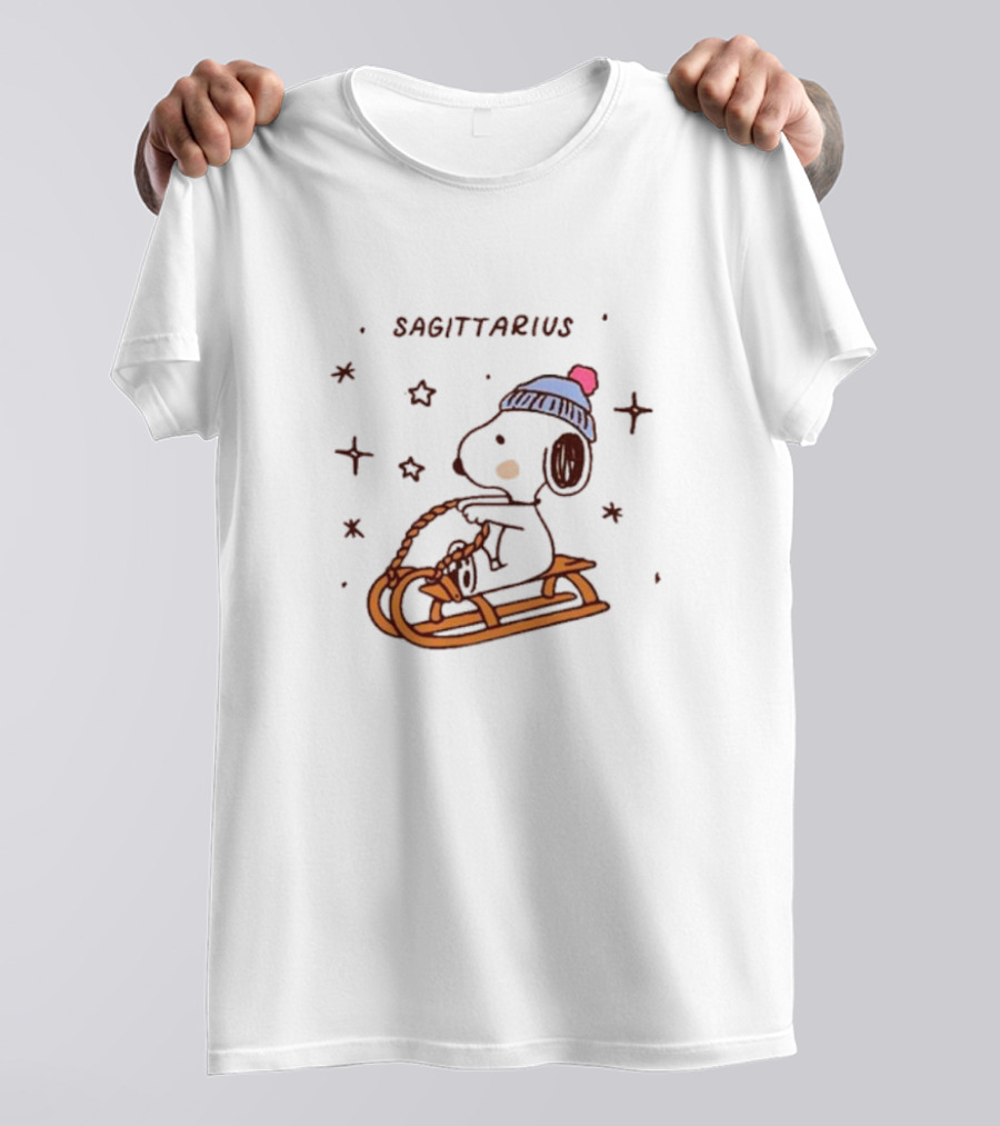 Sagittarius Snoopy Sledding In Winter Stars T-Shirt