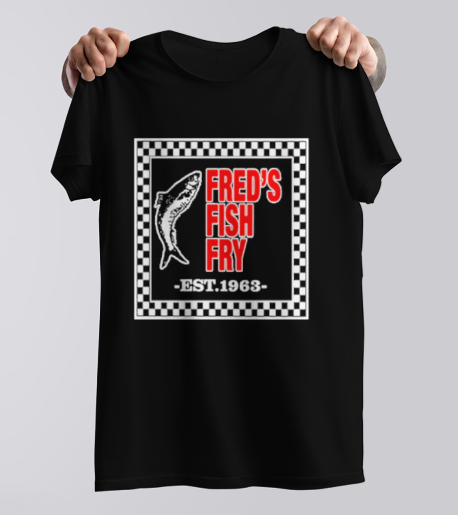 FRED'S FISH FRY EST. 1963 Checkered Border T-Shirt