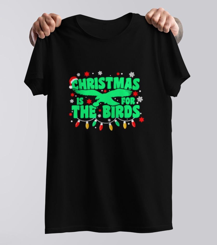 Christmas Is For The Birds Festive Holiday Lights Snowflakes Santa Hat T-Shirt