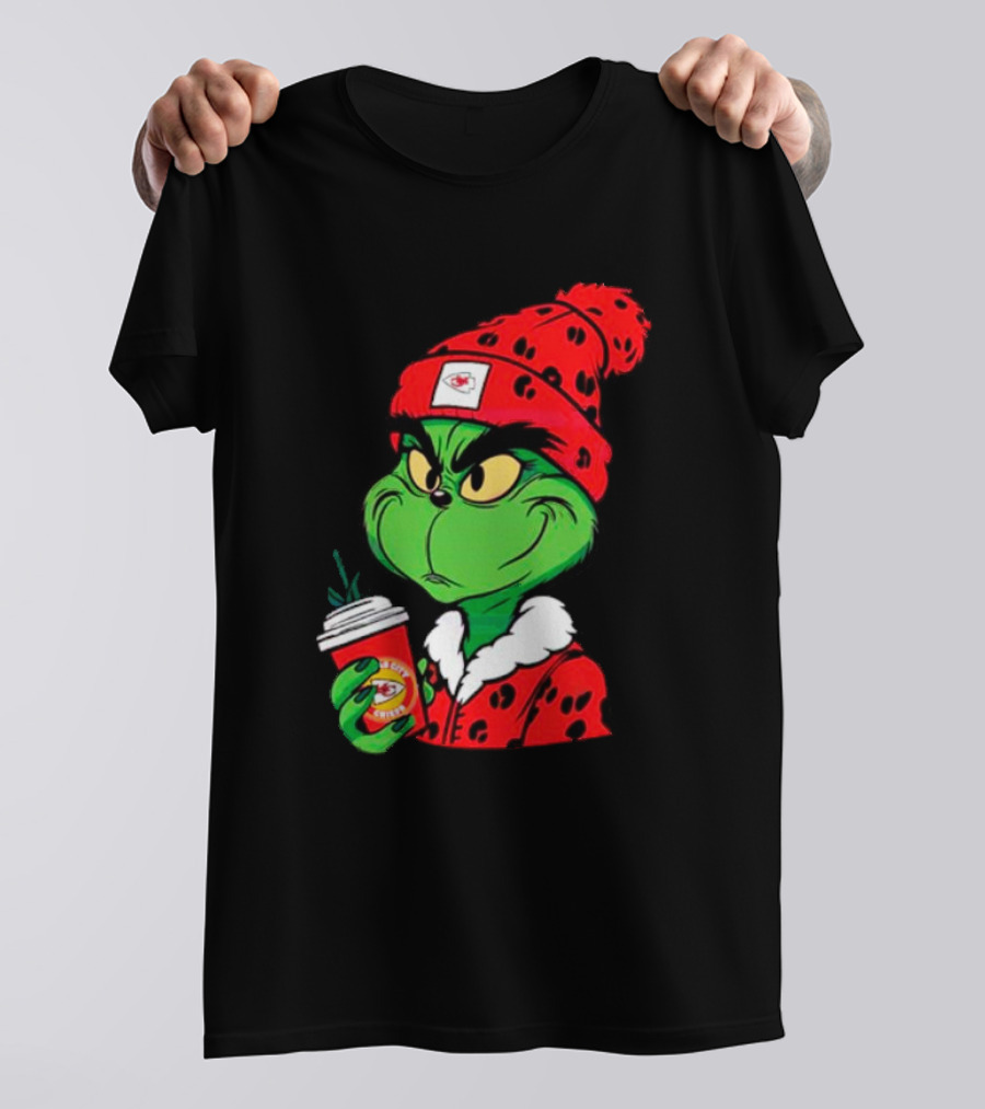 Grinch Leopard Kansas City Chiefs Coffee Beanie T-Shirt