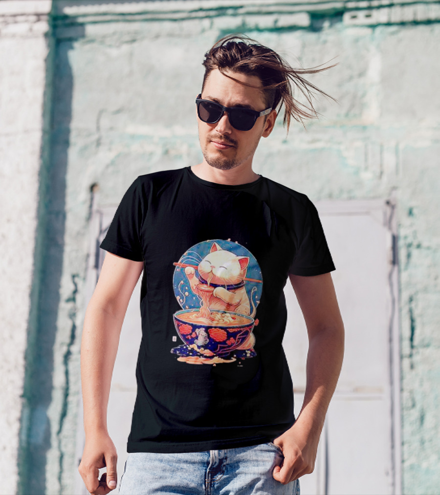 Kawaii Cat Noodle Delight Ramen Bowl T-Shirt