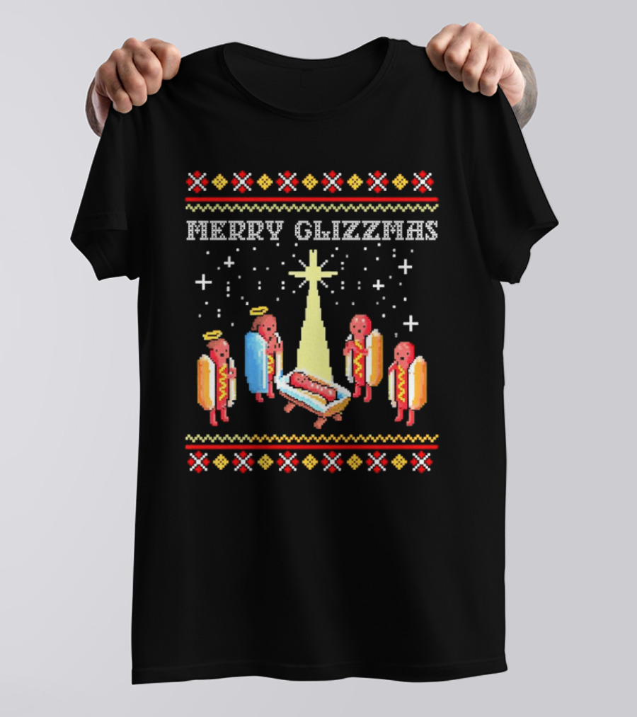 Merry Glizzmas Nativity Hot Dog Angels Scene Ugly Christmas T-Shirt