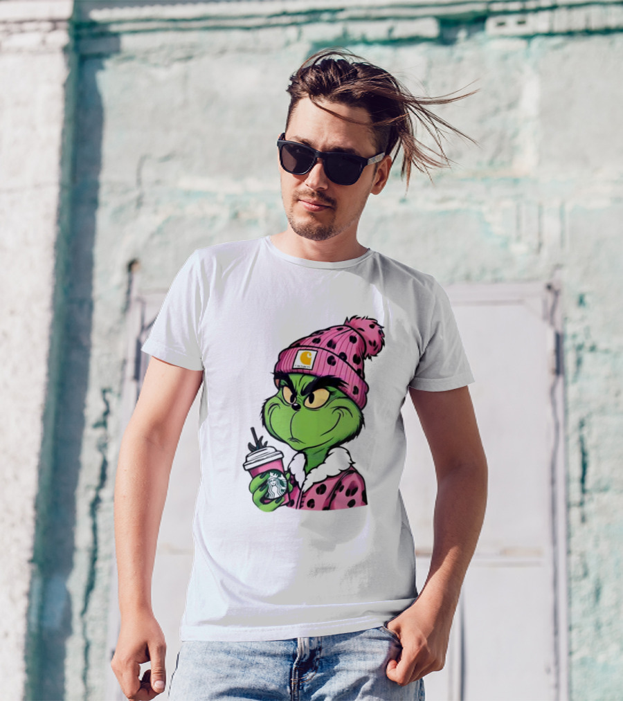 Pink Grinch Boujee Starbucks Christmas Coffee T-Shirt
