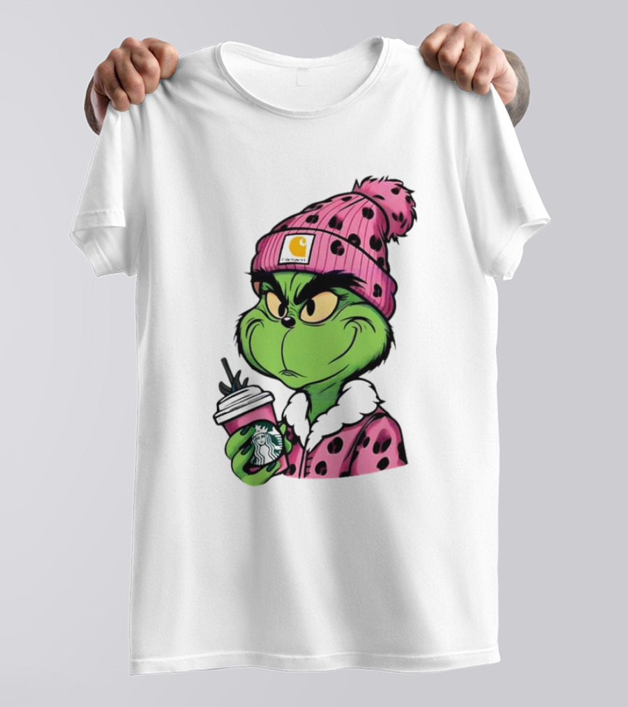 Pink Grinch Boujee Starbucks Christmas Coffee T-Shirt