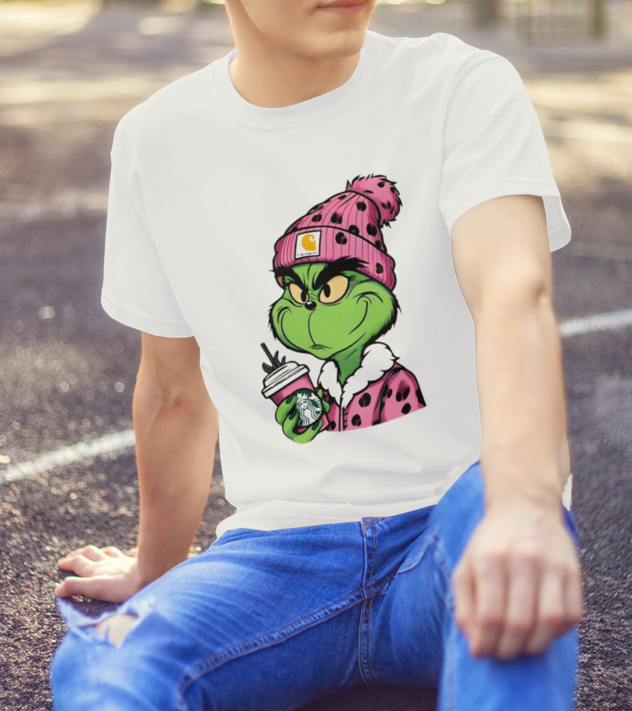 Pink Grinch Boujee Starbucks Christmas Coffee T-Shirt