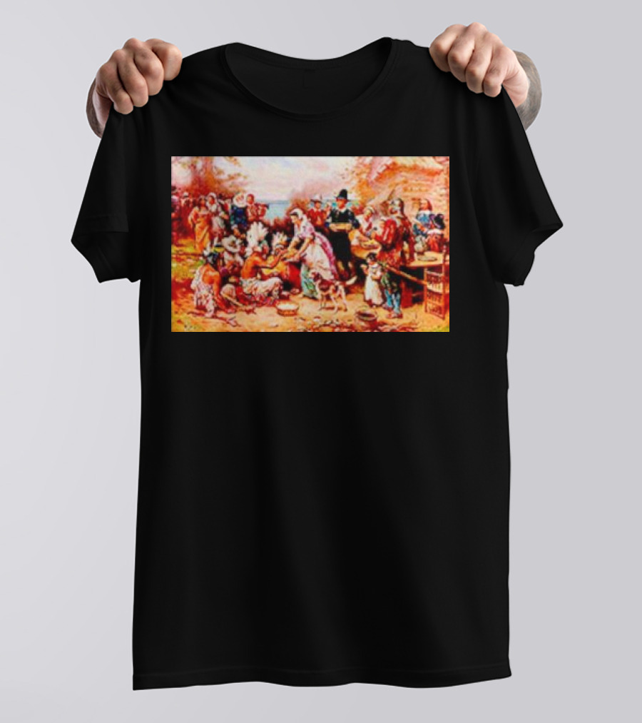 The First Thanksgiving 1621 Pilgrims And Native Americans Harvest Feast T-Shirt