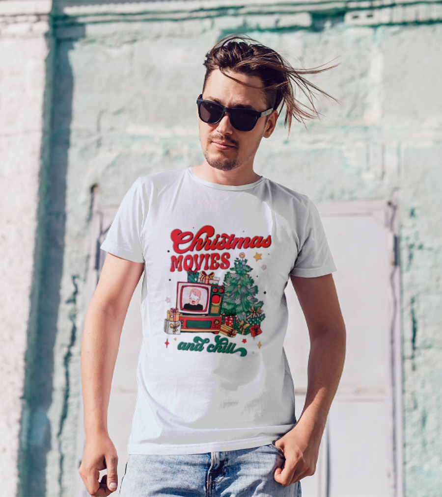 Christmas Movies And Chill Retro TV Christmas Tree Presents T-Shirt