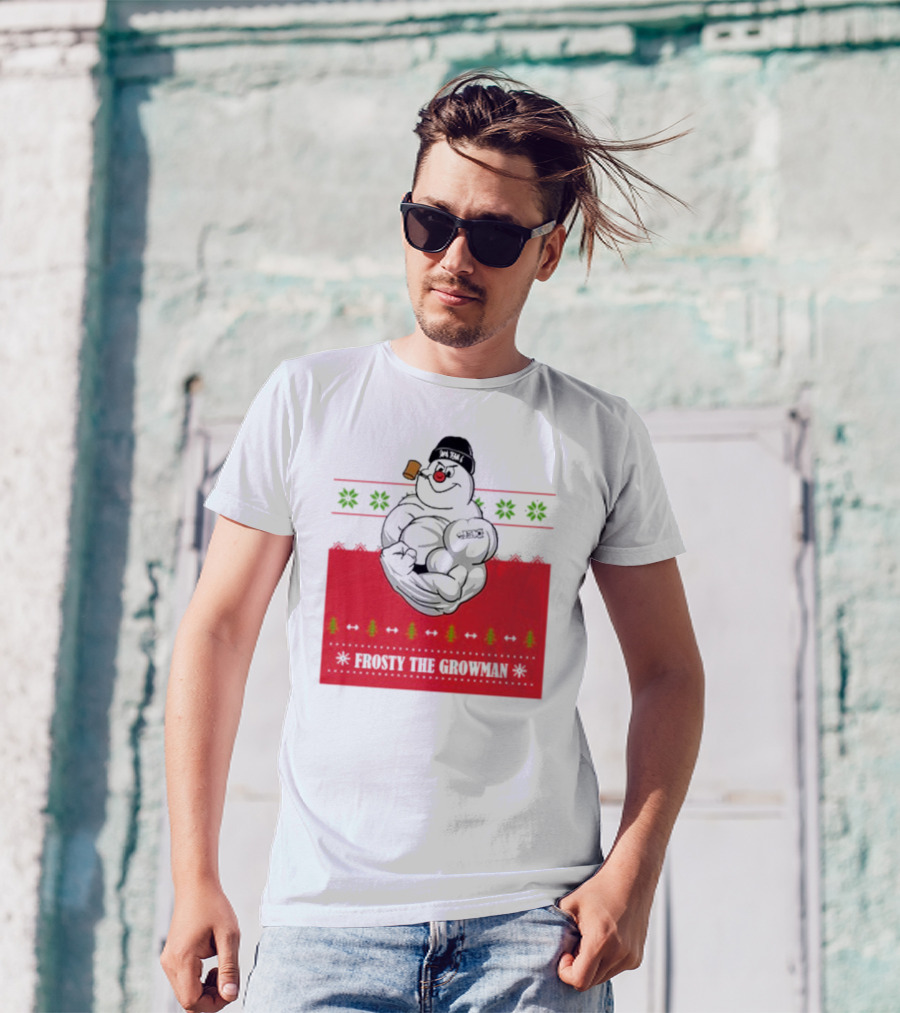 Frosty The Growman Christmas Ugly Sweater Pipe Bodybuilding Snowman T-Shirt
