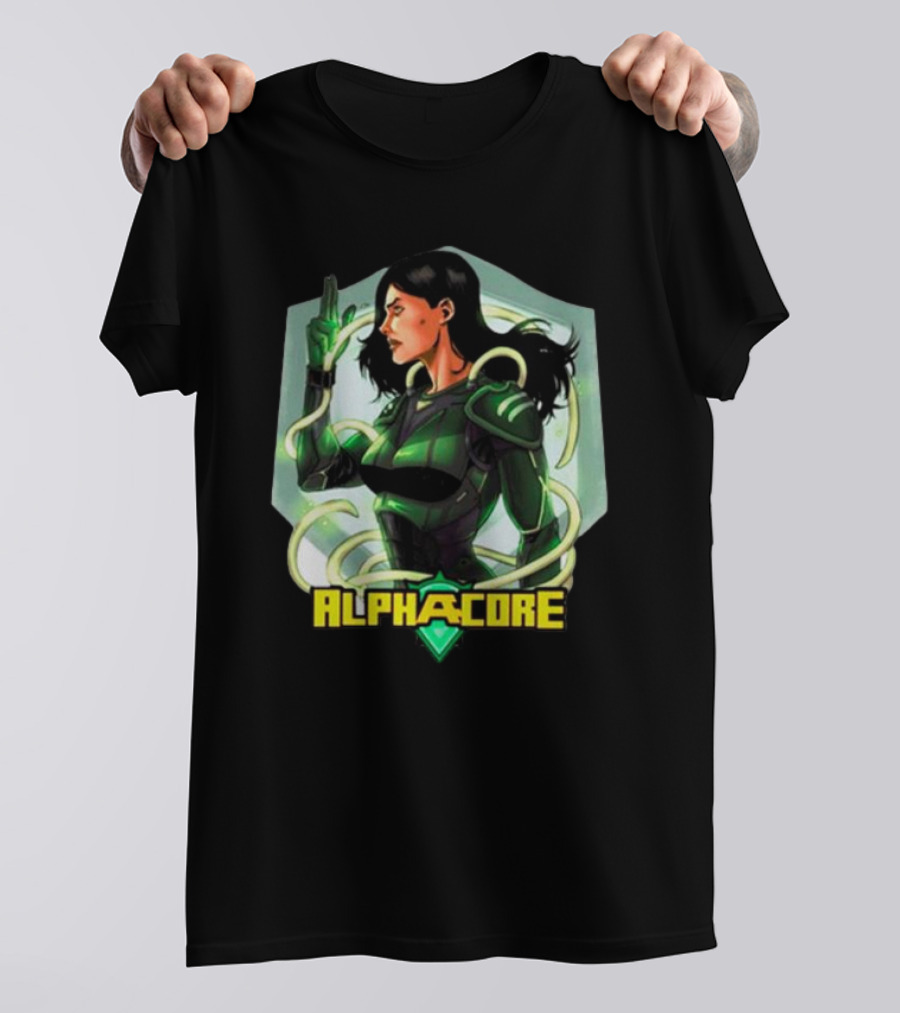 Ingrid Valdez Alphacore Heroic Green Warrior With Futuristic Elements T-Shirt
