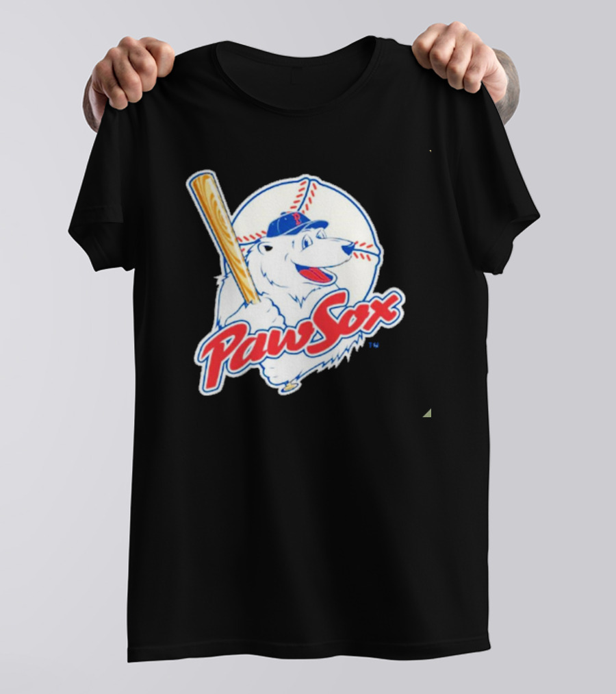PawSox Polar Bear Baseball Bat Cap Red Socks T-Shirt
