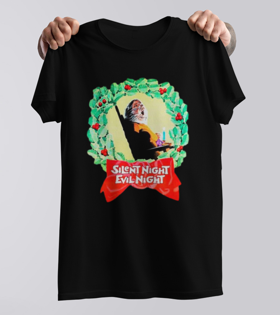 Silent Night Evil Night Christmas Wreath Horror Santa T-Shirt