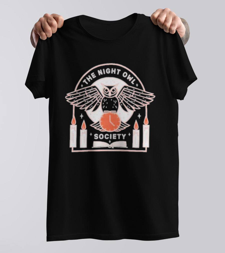 The Night Owl Society Midnight Clock With Candles And Book T-Shirt