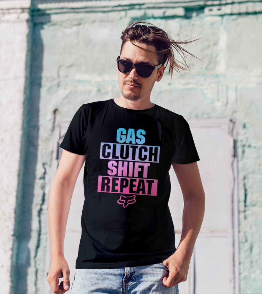 Gas Clutch Shift Repeat Fox Racing Logo T-Shirt