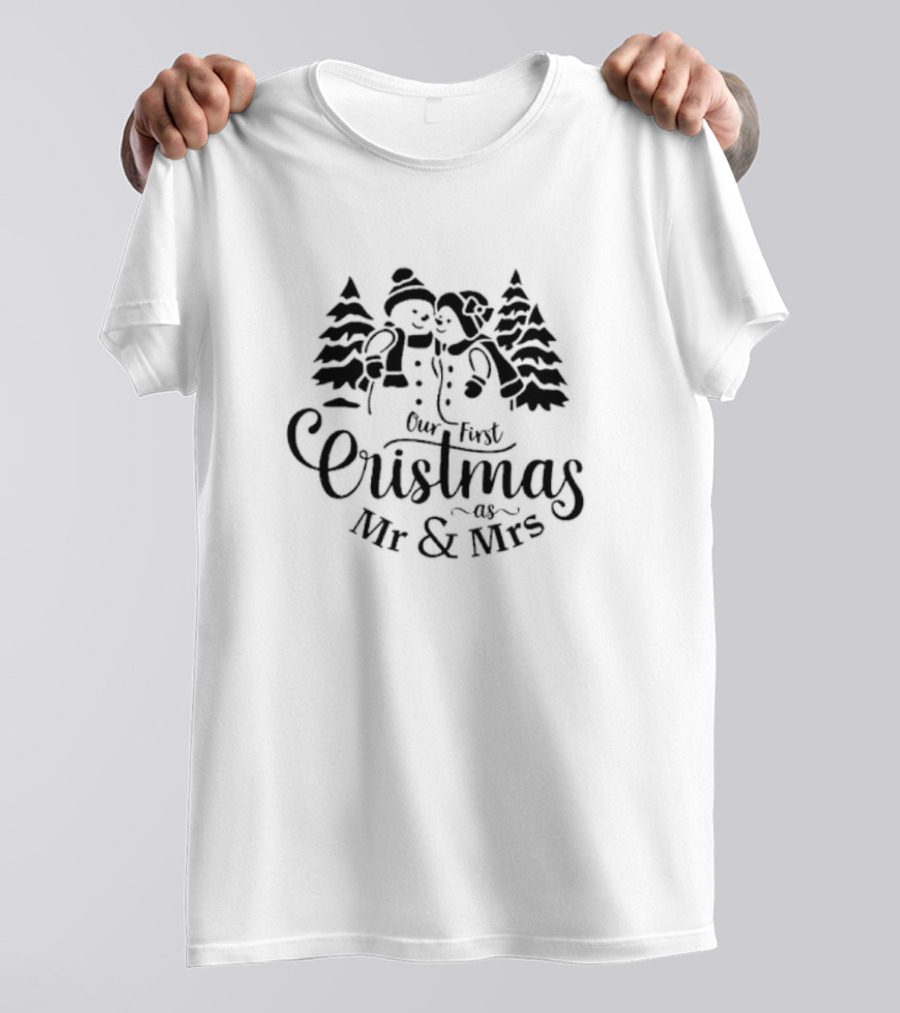 Our First Christmas As Mr And Mrs Snowman Couple Matching Holiday T-Shirt