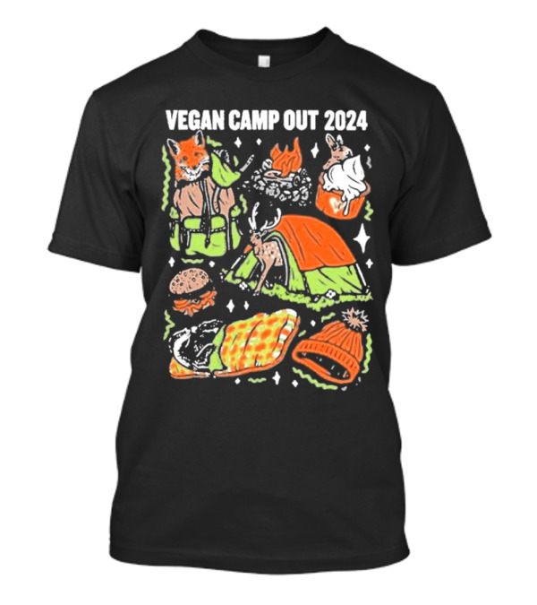 Vegan Camp Out 2024 Fox Rabbit Campfire Tent Blanket Beanie BBQ Burger T-Shirt