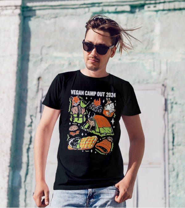 Vegan Camp Out 2024 Fox Rabbit Campfire Tent Blanket Beanie BBQ Burger T-Shirt