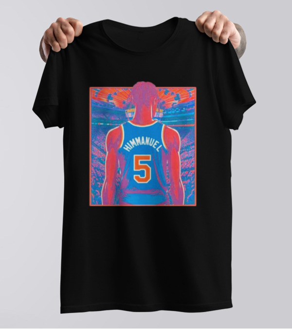 Immanuel Quickley Number 5 New York Knicks Vibrant Basketball Arena Scene T-Shirt