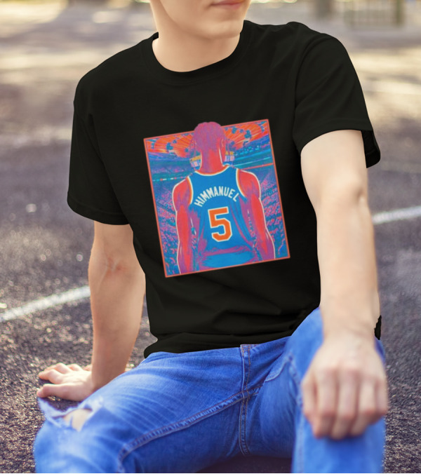 Immanuel Quickley Number 5 New York Knicks Vibrant Basketball Arena Scene T-Shirt