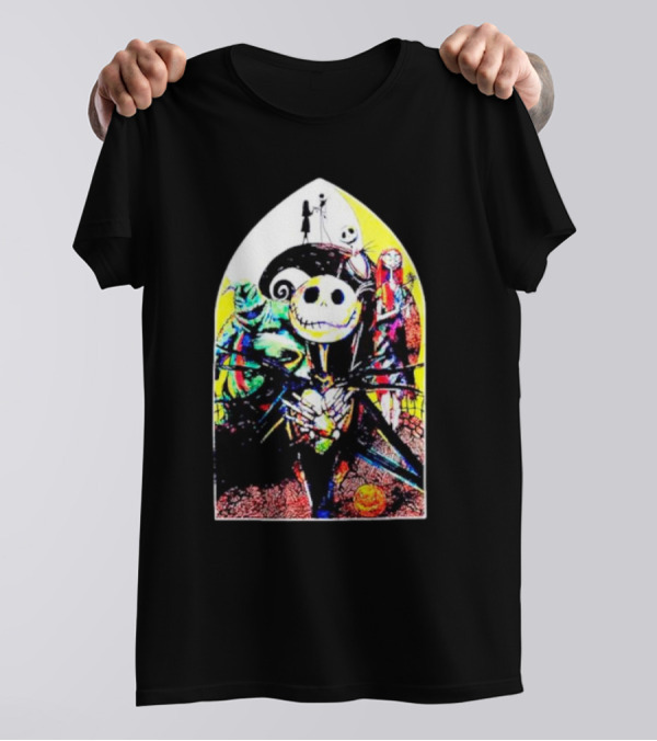 Jack Skellington And Friends Stained Glass Style Scene From The Nightmare Before Christmas T-Shirt
