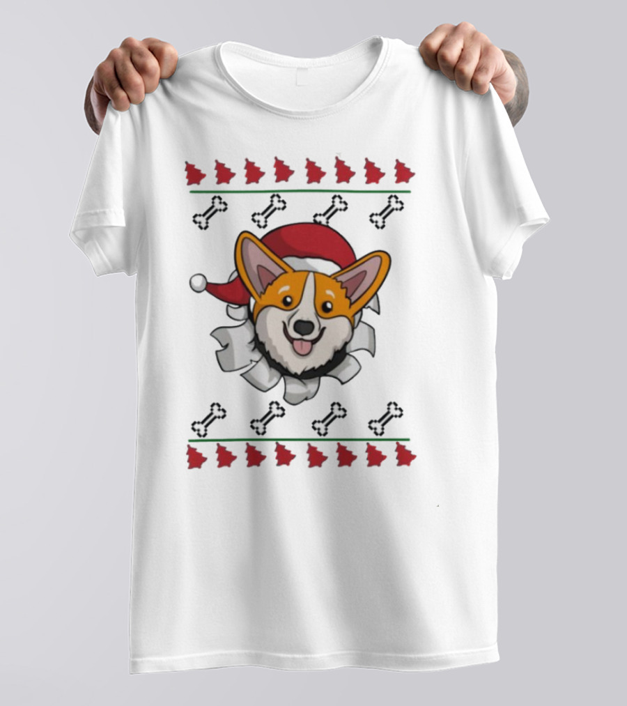 Corgi Surprise Christmas Santa Hat Bone T-Shirt