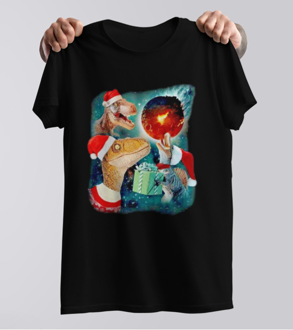 T-Rex Christmas Festive Santa Hat Dinosaur Planet Gift Explosion T-Shirt