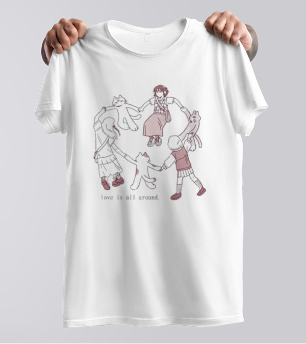 Love Is All Around Cat Circle With Kids And Cats T-Shirt
