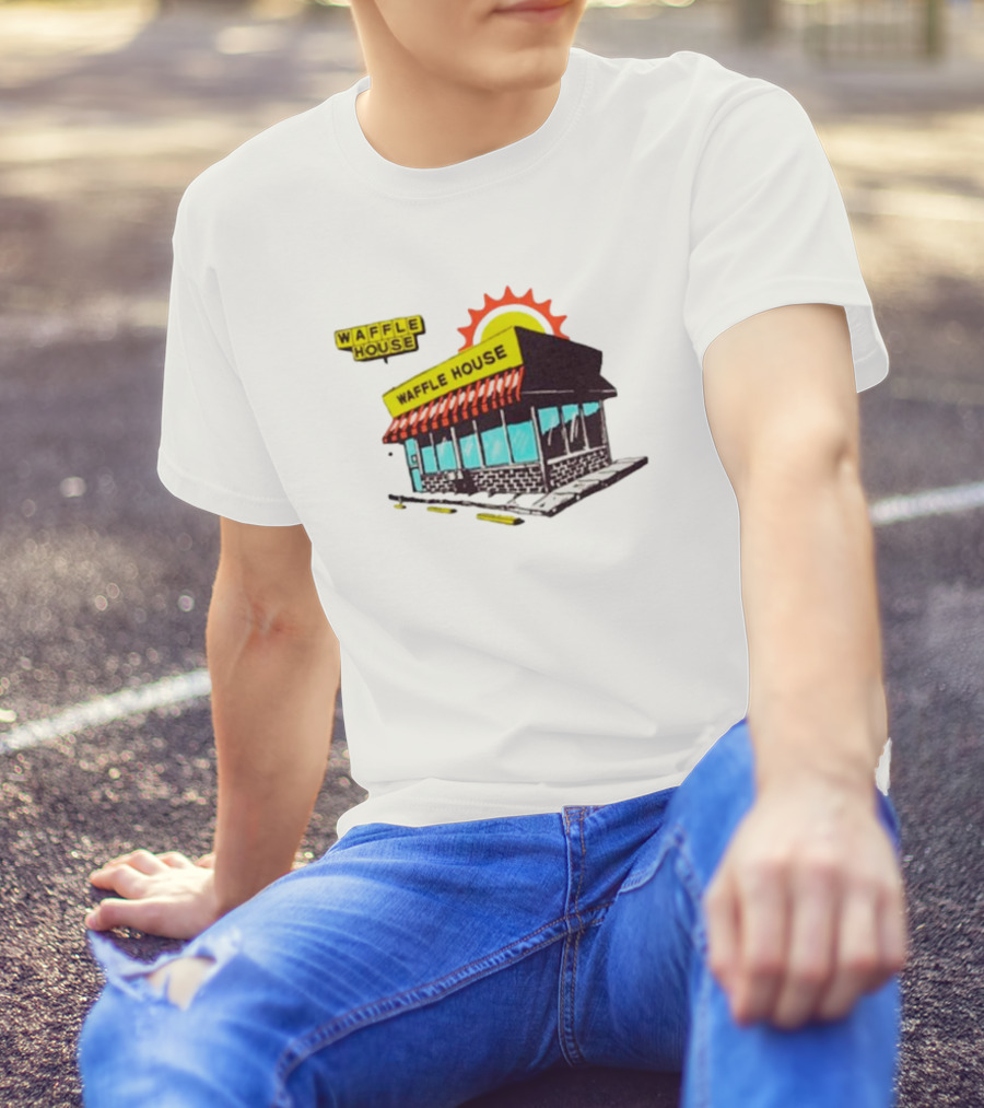 Waffle House Restaurant Building With Sunburst Background T-Shirt