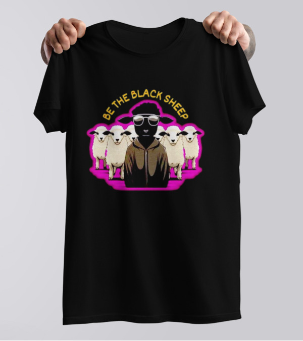 BE THE BLACK SHEEP Cool Black Sheep With Sunglasses Standing Out In A Flock T-Shirt