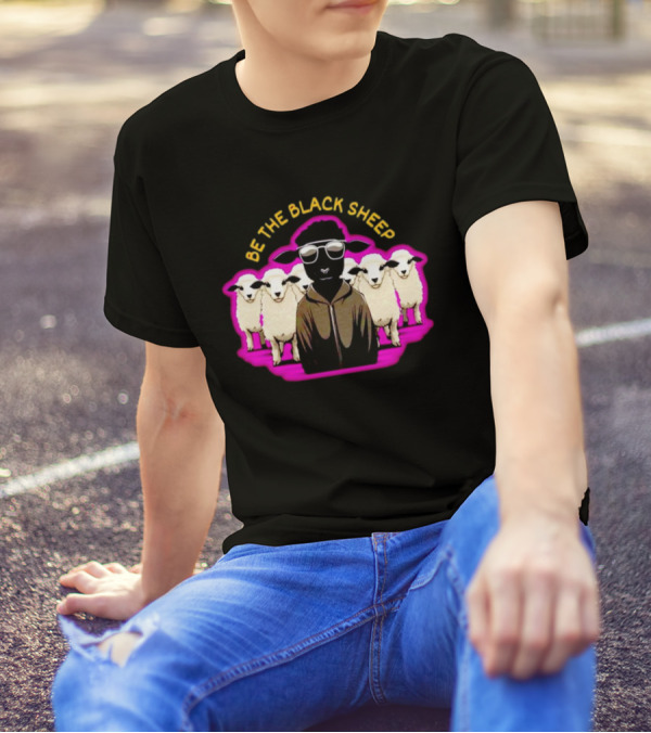 BE THE BLACK SHEEP Cool Black Sheep With Sunglasses Standing Out In A Flock T-Shirt