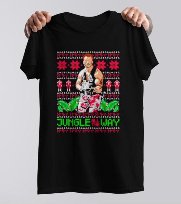 Jungle All The Way Retro Action Hero Holiday T-Shirt