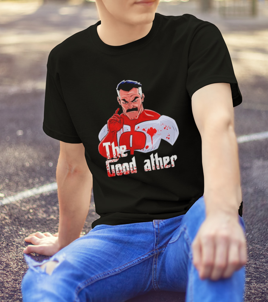 Omni Dad The Good Father Superhero Parody Red And White Costume T-Shirt