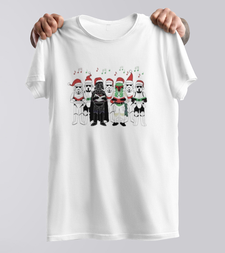 Star Wars Characters Santa Hats Singing Christmas Carols T-Shirt