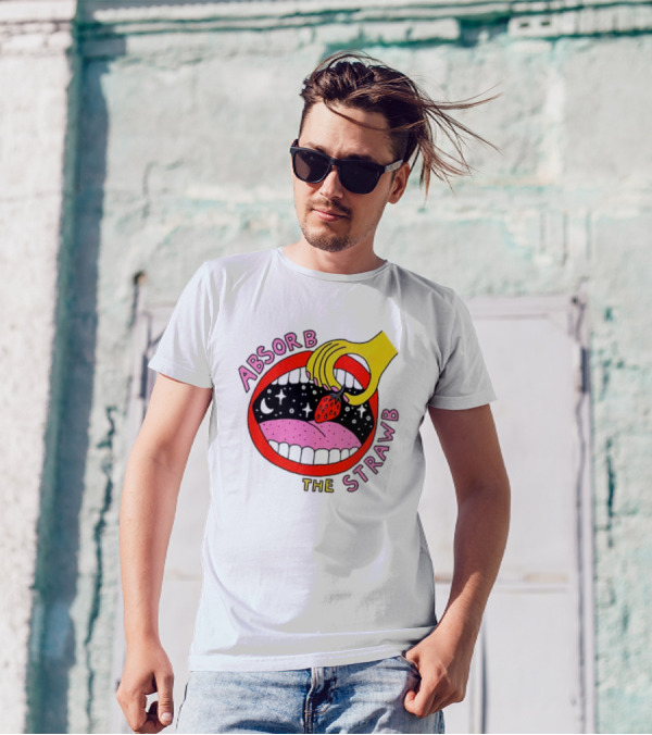 Absorb The Strawb Strawberry Imagery With Hand And Mouth T-Shirt