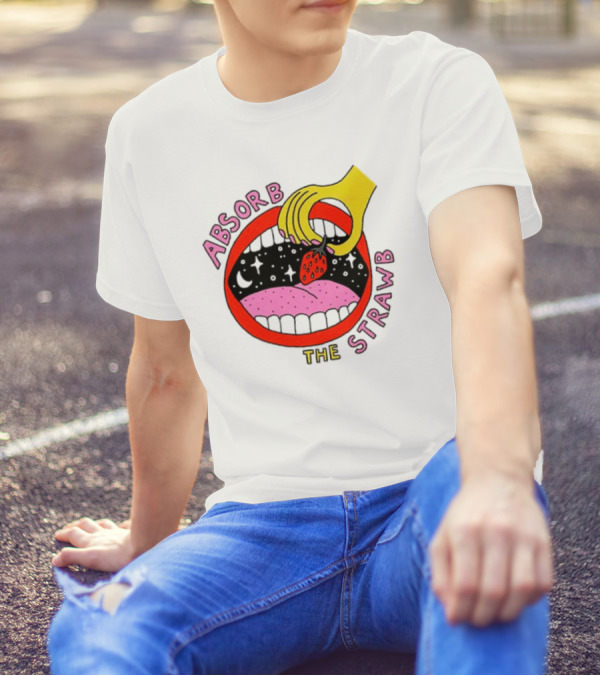 Absorb The Strawb Strawberry Imagery With Hand And Mouth T-Shirt